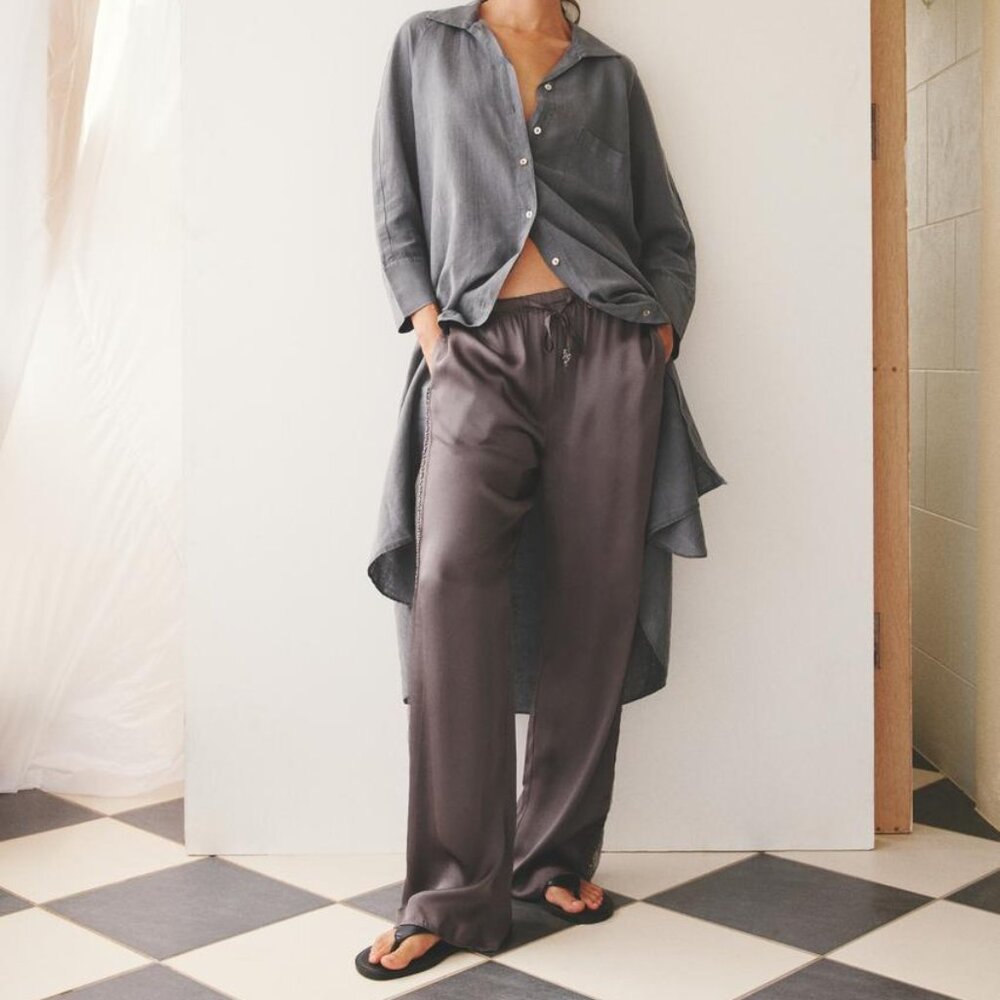 EMBROIDERED SATIN EFFECT PANTS ZW COLLECTION